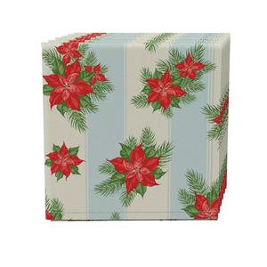 Набор из 4 салфеток, 100% хлопок, 20х20 дюймов, пуансеттия с полосатым фоном