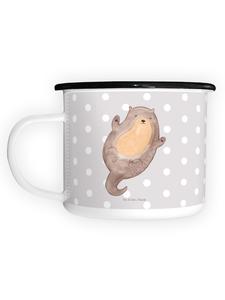 Эмалированная кружка размера XL Обнимающая выдра с надписью No Saying, пастельно-серого цвета Mr. & Mrs. Panda