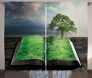 Штора в деревенском стиле Библиофил от ABAKUHAUS, сюрреалистическое изображение книги, универсальные ленточные шторы для гостиной с петлями и крючками, 280 x 225 см, разноцветная Abakuhaus