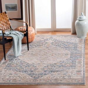 Ковер SAFAVIEH, 305 x 427 см, коллекции Kenitra - Blue & Ivory, винтажный восточный дизайн с эффектом потертости, не линяет и прост в уходе, идеален для помещений с высокой проходимостью в гостиной, спальне (KRA661M)