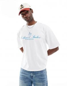 COLLUSION Белая свободная укороченная футболка с синим принтом