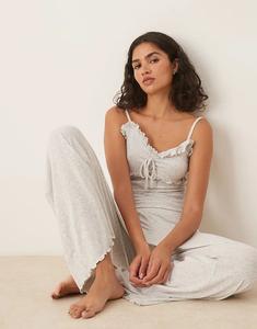 Пижамный комплект из топа и брюк Boux Avenue с ребристым узором в виде оборки, серого меланжевого цвета