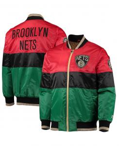 Мужская красно-черно-зеленая куртка brooklyn nets black history month nba 75th anniversary full zip jacket Starter, мульти
