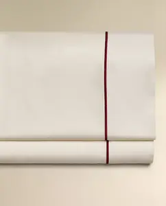 Простыня Zara Home Sateen Sheet With Embroidered Edge, белый/бордовый