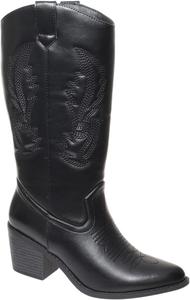 Женские ковбойские сапоги Pierre Dumas с вышивкой, заостренным носком и западным дизайном до середины голени, низкий массивный каблук Wilder-1, Black