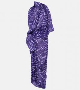 Платье миди из сатина в горох с драпировкой Dries Van Noten, Purple