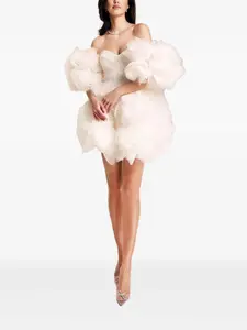 Мини-платье с украшением в виде розы и открытыми плечами Ana Radu, белый