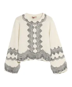 Пуловер из шерсти и хлопка с кружевным узором Twinset, бежевый