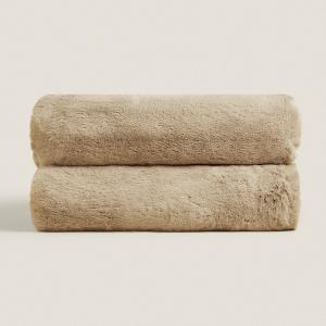 Плед Zara Home Faux Fur, бежевый