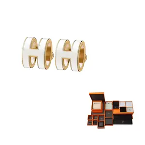 HERMES Позолоченные гвоздики женские белые с золотой инкрустацией