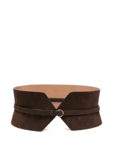 Широкий кожаный ремень с панелями Alaïa, коричневый