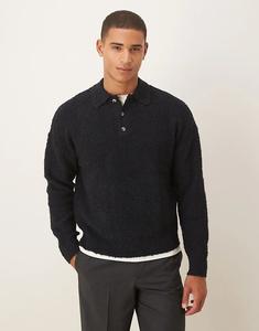 Темно-синяя свободная трикотажная рубашка-поло из букле ASOS DESIGN