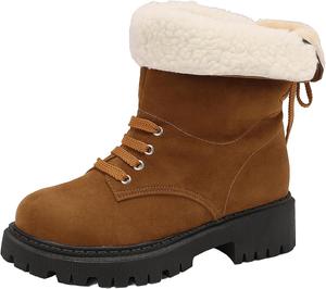 Женские повседневные зимние ботинки на плоской подошве с коротким голенищем и округлым носком XIEPP, Brown