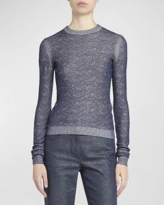 Блестящий трикотажный топ из вискозы Giorgio Armani, цвет Navy