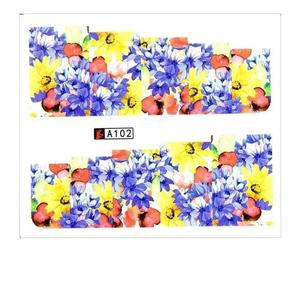 Лист наклеек для ногтей на водной основе 6,5 х 5,5 см на 10 пальцев № А102, Molly Lac