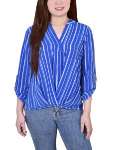 Блузка petite size 3/4 с пуговицами и воротником-стойкой со складками спереди NY Collection, мульти