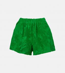 Флоральные шорты из хлопкового махрового материала Farm Rio, River Nature Green