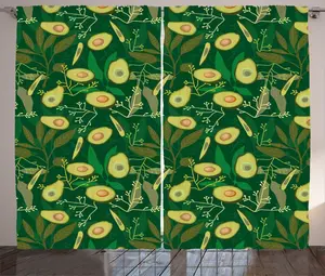 Штора ABAKUHAUS "Авокадо" в деревенском стиле, листья и фрукты в стиле ретро, универсальные ленточные шторы для гостиной с петлями и крючками, 280 x 225 см, цвет "Зеленый авокадо" Abakuhaus