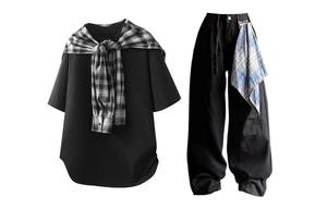 Повседневный спортивный свитер Unisex с круглой горловиной Moderate X1617, черный short-sleeved+черный dagger jeans