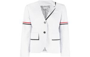 Блейзер в полоску с эффектом trompe l'oeil THOM BROWNE, светло серый