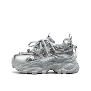 Легкие утолщенные кроссовки на низком ходу для увеличения роста женские BOERDIQI, серебро