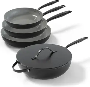 Набор из 4 сковородок BE Living - подходит для индукционных плит - антипригарное покрытие - подходит для всех типов плит - термостойкие ручки - в комплект входят сковорода и вок-сковорода - черный цвет Megaprojects B.V.
