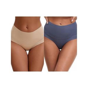 2 пачки женских трусов с высокой талией, полным покрытием и контролем живота, дышащие и удобные Inspire Chic, Blue Beige
