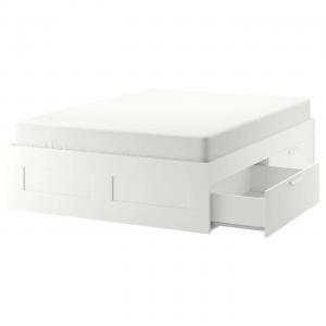 Каркас кровати с местом для хранения BRIMNES IKEA, 150x200 см, цвет white/lönset