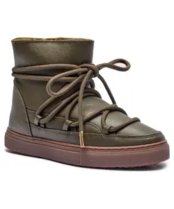 Женские зимние ботинки Inuikii Grape кожаные на шнуровке, зеленый