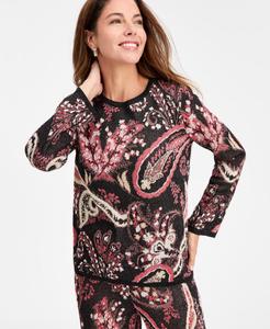 Женский жаккардовый свитер с узором пейсли и металлизированной нитью, эксклюзивно для Macy's JM Collection, Deep Black Combo