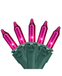 Набор из 50 розовых мини-елочных гирлянд с шагом 2,5 дюйма - зеленый провод Northlight, pink