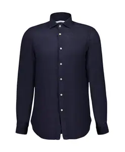 Темно-Синяя льняная рубашка, стандартный крой. Boglioli, синий