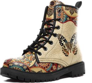 Винтажные бохо ботинки на шнуровке, удобные высокие ботильоны для женщин и мужчин, модная повседневная и фестивальная зимняя обувь AWSOLE, Butterfly Beige Blue Red Green