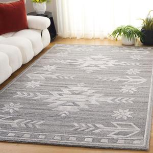 Ковер SAFAVIEH, 122 x 183 см, Soho Collection, Grey/Ivory, геометрический рисунок, идеален для помещений с высокой проходимостью в гостиной, спальне, столовой (SOH659F)