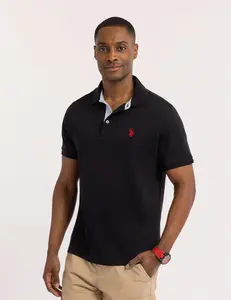 Футболка-поло U.S. Polo Assn Solid Interlock With Woven Trim, черный