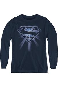 Футболка с длинным рукавом для подростков "Светящийся щит Супермена" Gildan, темно-синий