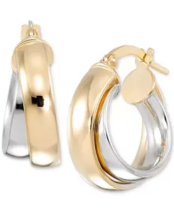 Полированные сверхмаленькие серьги-кольца из 10-каратного белого и желтого золота, 0,39 дюйма Macy'S, two-tone