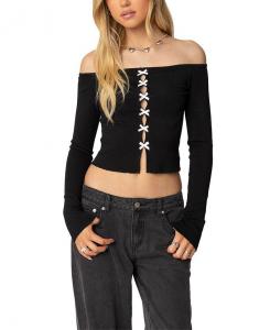 Контрастный топ с бантом и открытыми плечами Edikted, черный