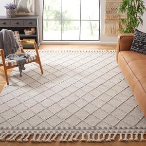 Ковер SAFAVIEH, 183 x 275 см, Vermont Collection, Ivory & Grey, ручной работы марокканский бохо с плетеным узором и кистями из шерсти, идеально для помещений с высокой проходимостью в гостиной, спальне (VRM161F)