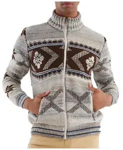 Мужская вязаная куртка на молнии, норвежский узор Leif Nelson, коричневый/бежевый