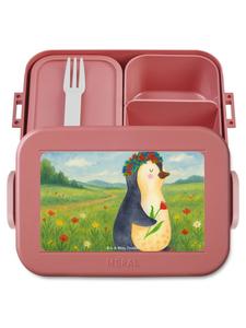 Mr. & Mrs. Panda Ланчбокс с изображением пингвина и цветочного узора, выполненный в пастельно-красных тонах