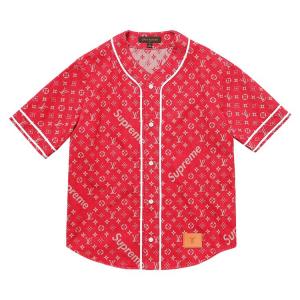 Джерси Louis Vuitton x Supreme Jacquard Denim Baseball Jersey Red, красный