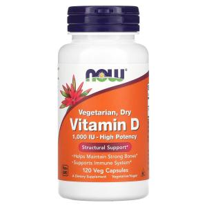 NOW Foods, вегетарианский витамин D в сухой форме, 1000 МЕ, 120 вегетарианских капсул