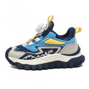 Противоскользящие, амортизирующие, износостойкие, упругие, дышащие детские беговые кроссовки Mulinsen, mls8038 темный синий серый[thin cotton fleece-lined]