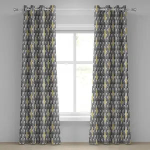 Штора из перьев ABAKUHAUS с люверсами, племенной, нарисованный вручную повторяющийся узор, декорированная перьями в этническом стиле, художественная, декоративная, двухпанельная, 280 см x 260 см, горчично-бело-черная Abakuhaus