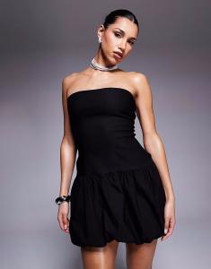 Платье-бандо Vesper bengaline mini с заниженной талией и подолом-пузырем черного цвета