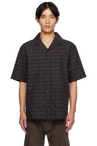 Оверсайз рубашка из хлопкового поплина с принтом Hugo, коричневый