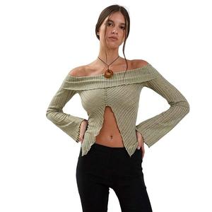 Женская блузка с длинным рукавом и открытыми плечами Clearflower, Green