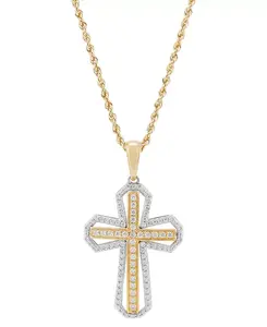 Мужское ожерелье с подвеской в виде креста из выращенных в лаборатории бриллиантов 22 дюйма (1 карат) из двухцветного золота 14 карат Grown With Love, gold