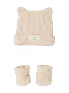 Комплект из шапки и перчаток с принтом Teddy & Minou, бежевый